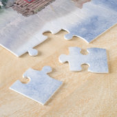 Berge, See, Bäume, Hütte, Bärenwinterlandschaft Puzzle (Seite)