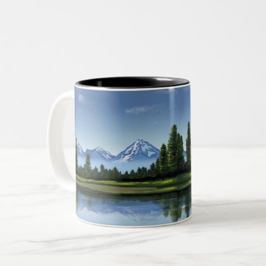 Berge, See- und Waldlandschaft Kaffee Tasse (Vorderseite Links)