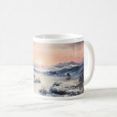 Berge, Sonne, Fluss im Winter Kaffeetasse (VorderseiteRechts)