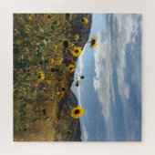 Berge Sonnenblumen mit Hügeln im Hintergrund Puzzle (Horizontal)
