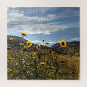 Berge Sonnenblumen mit Hügeln im Hintergrund Puzzle