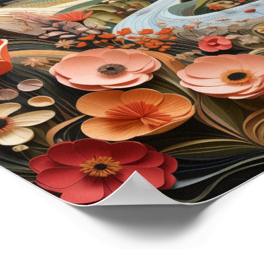 Berge, Stream, Wildblumen Außenbereich Landschaftl Poster (Ecke)