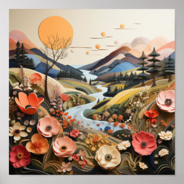 Berge, Stream, Wildblumen Außenbereich Landschaftl Poster