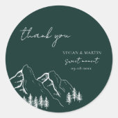 Berge Tannenbaum Smaragdgrün Danke Runder Aufkleber (Vorderseite)