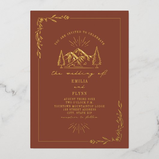 Berge Terracotta Wedding Folieneinladung (Vorderseite)