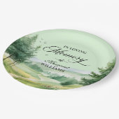 Berge und Bäume feiern Lebensbeerdigung Pappteller (Schrägansicht)