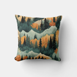 Berge und Bäume grün und orange Kissen