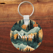 Berge und Bäume grün und orange Schlüsselanhänger (Vorderseite)