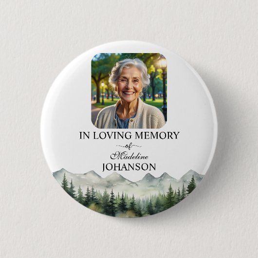 Berge und Bäume Lebensfeier Andenken Button (Vorderseite)