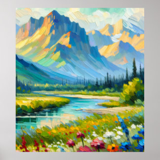 Berge und Blumen Poster