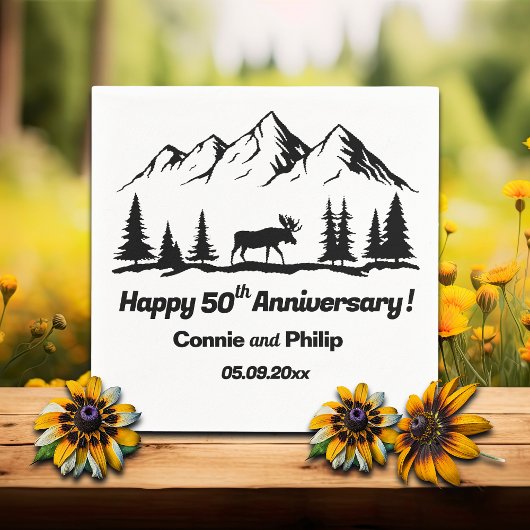 Berge und Elche 50. Hochzeitstag Serviette