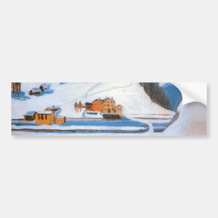 Berge und Häuser im Schnee, Winterlandschaft Autoaufkleber
