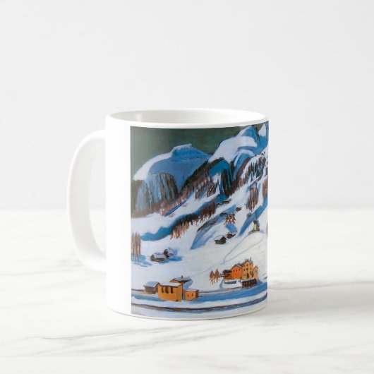 Berge und Häuser im Schnee, Winterlandschaft Kaffeetasse (Vorderseite Links)