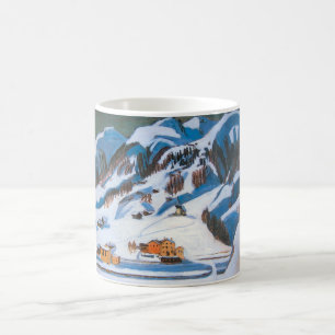 Berge und Häuser im Schnee, Winterlandschaft Kaffeetasse