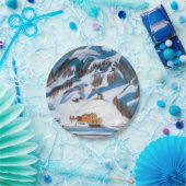 Berge und Häuser im Schnee, Winterlandschaft Pappteller (Party)