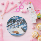 Berge und Häuser im Schnee, Winterlandschaft Pappteller (Party)