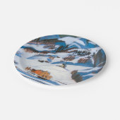 Berge und Häuser im Schnee, Winterlandschaft Pappteller (Schrägansicht)