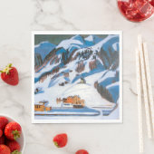 Berge und Häuser im Schnee, Winterlandschaft Serviette (Beispiel)