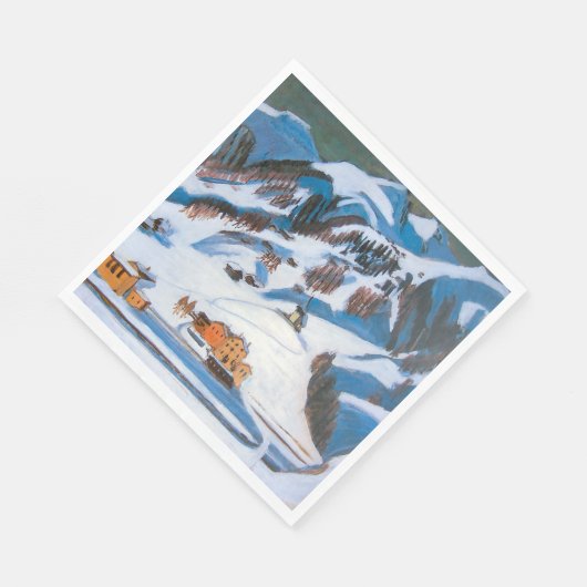 Berge und Häuser im Schnee, Winterlandschaft Serviette (Ecke)