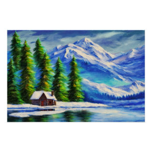 Berge und Kabine Poster