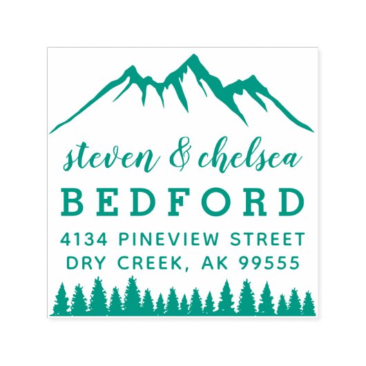 Berge und Kiefern Verheiratete Rücksendeadresse Permastempel (Design)