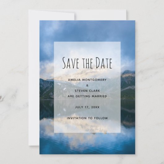 Berge und Landschaftlicher See Hochzeit Save The Date (Vorderseite)