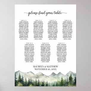 Berge und Pinien 7 Tische Hochzeitssitze Poster