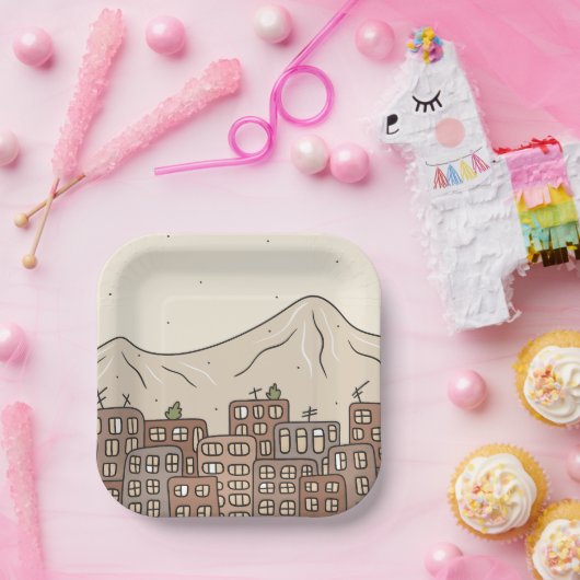 Berge und Stadt Pappteller (Party)