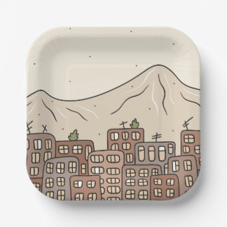 Berge und Stadt Pappteller