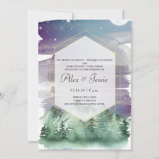 Berge und Sternenhimmel Einladung (Vorderseite)