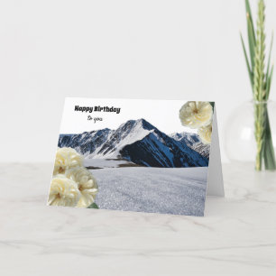 Berge und weiße Blumen Geburtstagskarte Karte