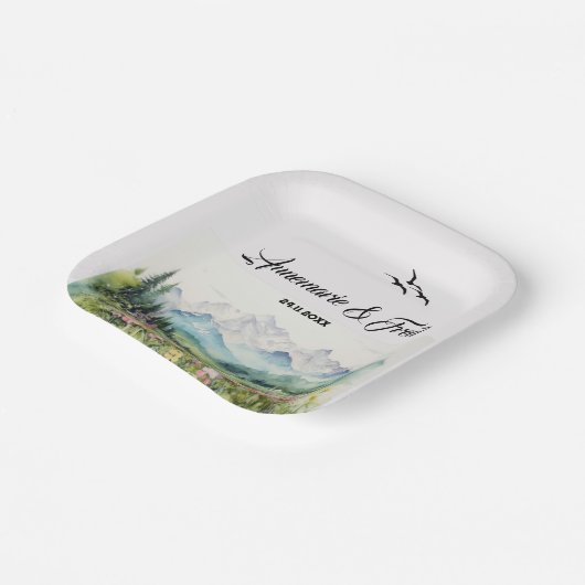 Berge und Wildblume Pappteller (Gewinkelt)