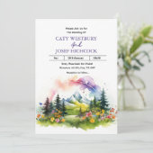 Berge und Wildblumen Landschaft Hochzeit Invita Einladung (Stehend Vorderseite)