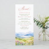 Berge und Wildblumen Landschaft Hochzeit Menükarte (Stehend Vorderseite)