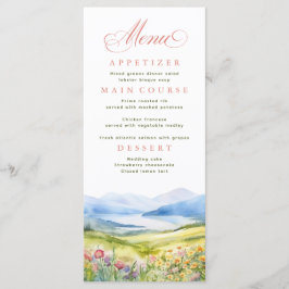 Berge und Wildblumen Landschaft Hochzeit Menükarte