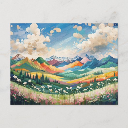 Berge und Wildblumen Malerei Postkarte (Vorderseite)