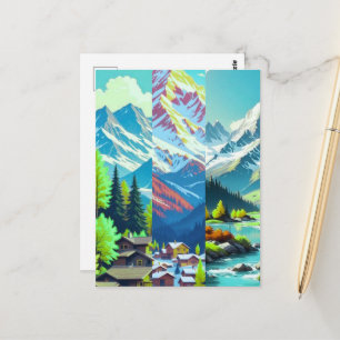 Berge - Wasserfarben Digitale Landschaftskunst  Postkarte