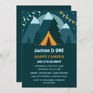 Berge Zelt ein glücklicher Camper Erster Geburtsta Einladung