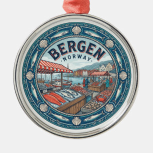 Bergen Fischmarkt Hafenstände Norwegen Reise Ornament Aus Metall