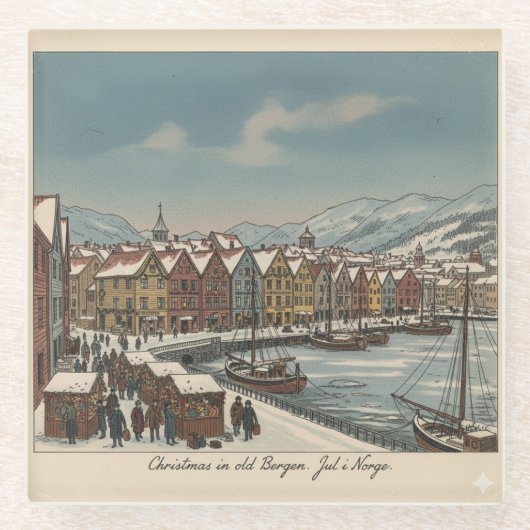 Bergen, Norway Christmas Coaster Glasuntersetzer (Vorderseite)