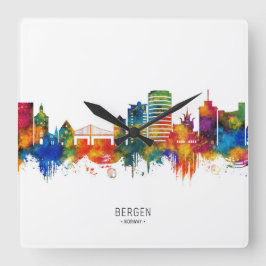 Bergen Norway Skyline Quadratische Wanduhr