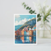 Bergen Norwegen Art Vintage Travel Postkarte (Stehend Vorderseite)