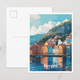 Bergen Norwegen Kunst Vintage Reise Postkarte