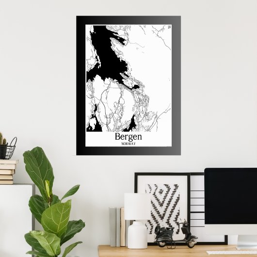 Bergen Norwegen Moderne Stadtkarte Poster (Heimbüro)