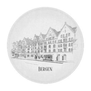 Bergen Norwegen Straßenbild Schönes Linienzeichnen Schneidebrett