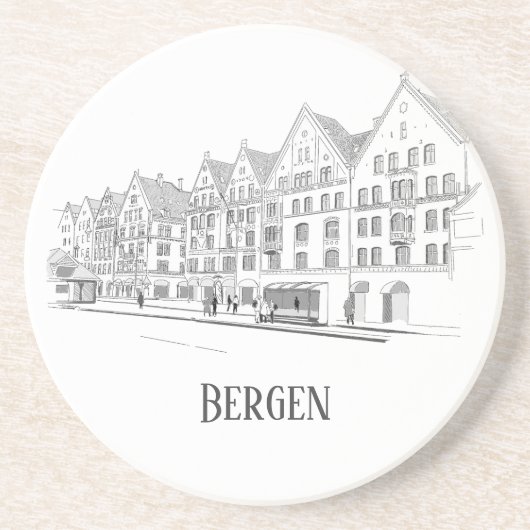 Bergen Norwegen Streetscape Beautiful Line Getränkeuntersetzer (Vorne)