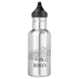 Bergen Norwegen Streetscape Beautiful Line Zeichne Edelstahlflasche