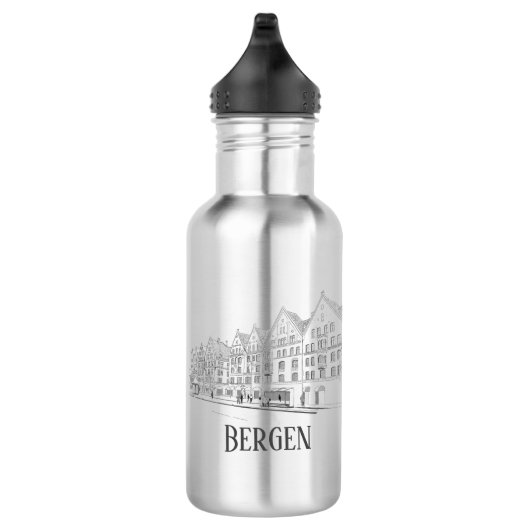 Bergen Norwegen Streetscape Beautiful Line Zeichne Edelstahlflasche (Rechts)