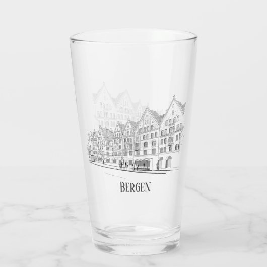 Bergen Norwegen Streetscape Beautiful Line Zeichne Glas (Rückseite)