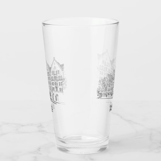 Bergen Norwegen Streetscape Beautiful Line Zeichne Glas (Rechts)